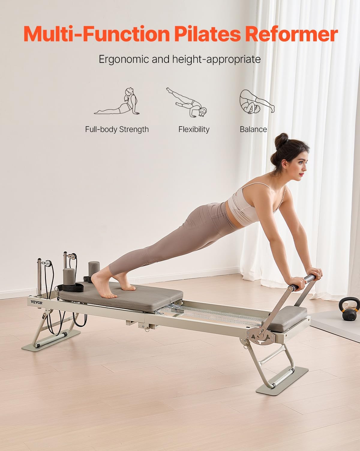 VEVOR Pilates Reformer Foldable, Suitable for Intermediate and Beginners Users, Pilates Equipment for Home Gym Studio Use with 4 Adjustable Resistance Spring, Up to 400 LBS