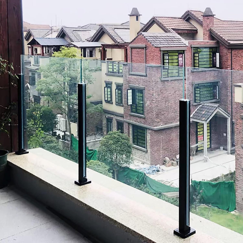 Glass Deck Railing System Glass Panel Post, Glass Railing Post Terraces Black Glass Railing Standoff, Anti-Rust Square Balustrade Panel Clamp for Deck Swimming Pool, Heavy Duty End/Middle/Corner Post(
