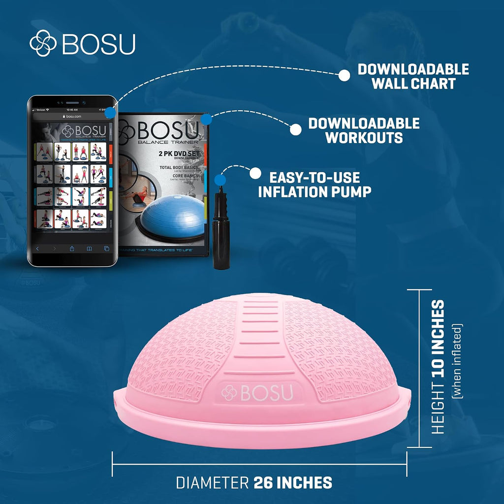 BOSU Nexgen Balance Trainer, Half-Ball Training Equipment, 65 cm Diameter, 300 lb Capacity - Burst-Resistant Stability Exercise Tool w/Non-Slip Base, Includes Hand Pump, Commercial-Grade