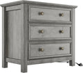 LGHM Large Nightstand with Charger Station, 27' W Night Stand with 3 Large Drawers, Accent Small Dresser Bed Side Table, Stable Thick Wood Legs, Timeless Look,Gray