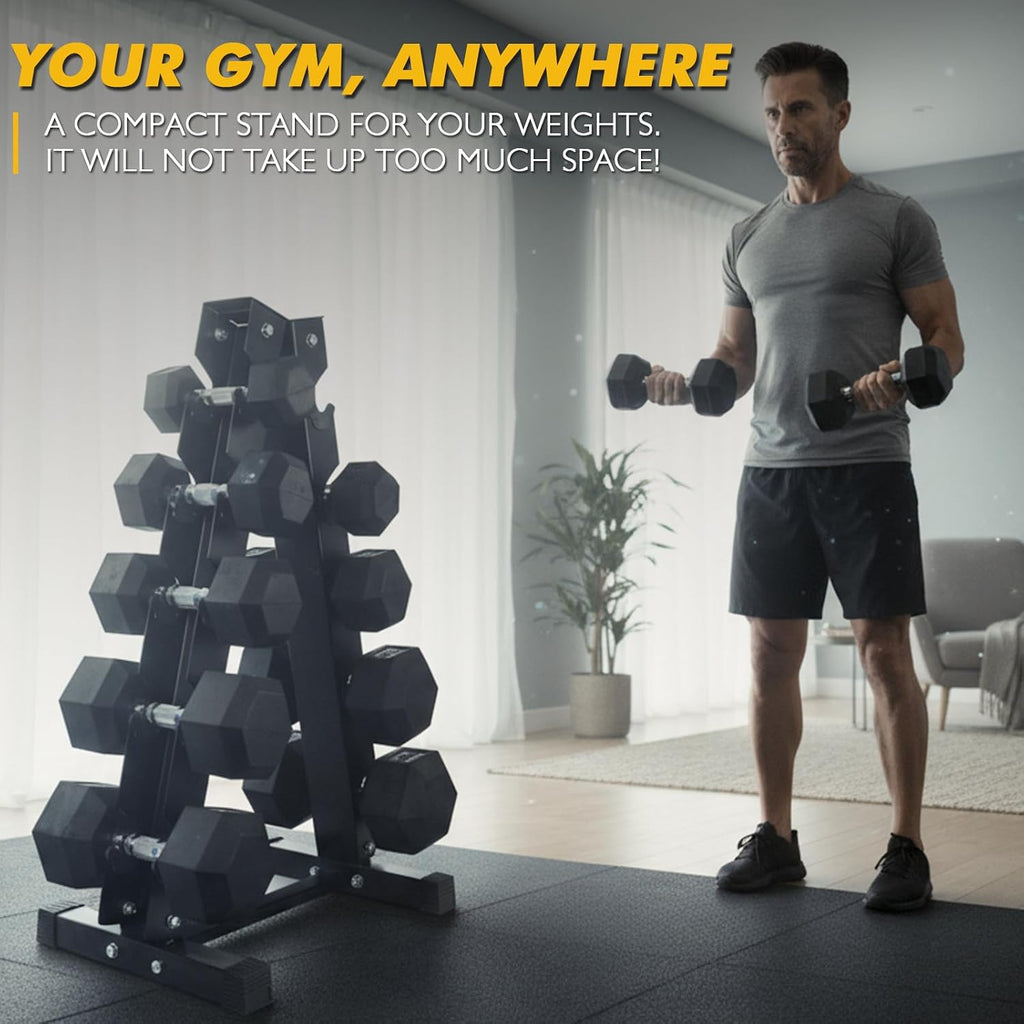RitFit Rubber Coated Hex Dumbbell Set with Rack, 5-780LB for Home Gym Strength Training, Anti-Slip Knurled Handle, Hexagon Anti-Roll, Heavy-Duty Storage Rack