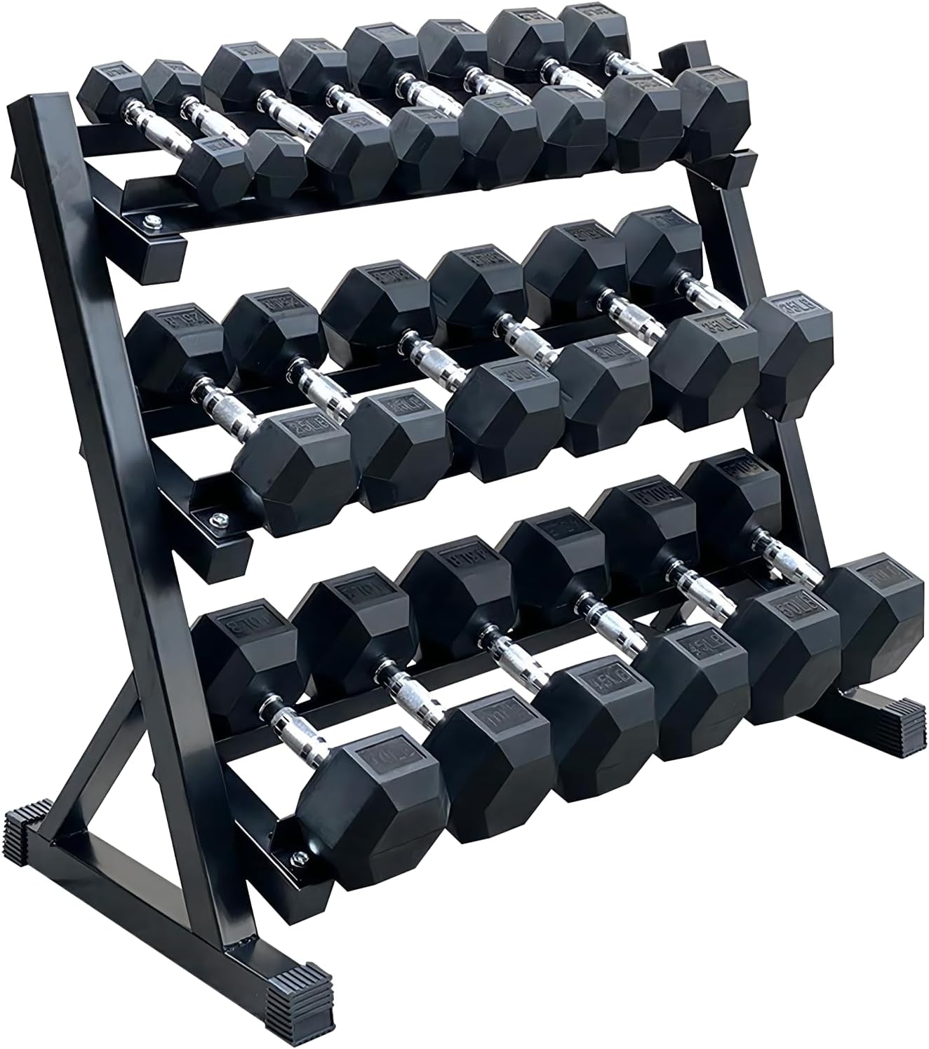 350/450/550 lbs Hex Weight Dumbbells Sets with Rack 5-45lbs Rubber Gym Equipment Coated Dumbbell Free Weights Set for Home Exercises Set of Weights Dumbbells and Rack