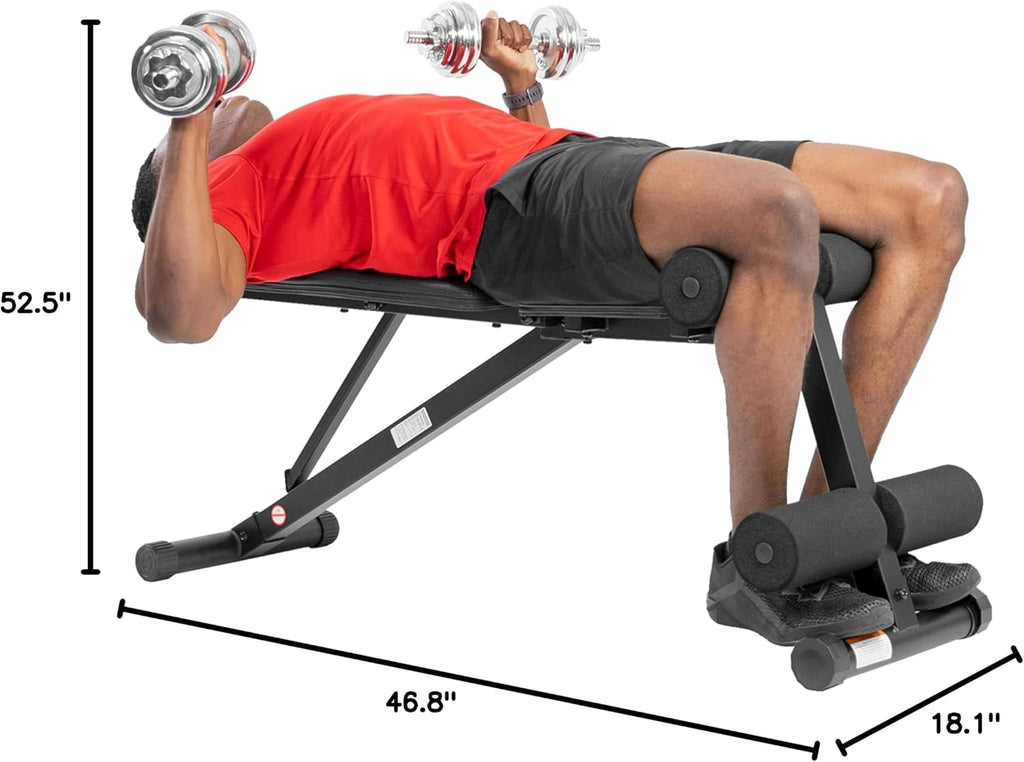 Sunny Health & Fitness Adjustable Weight Bench for Home Gym Strength Training, Incline/Decline, Multi-Position, High Weight Capacity