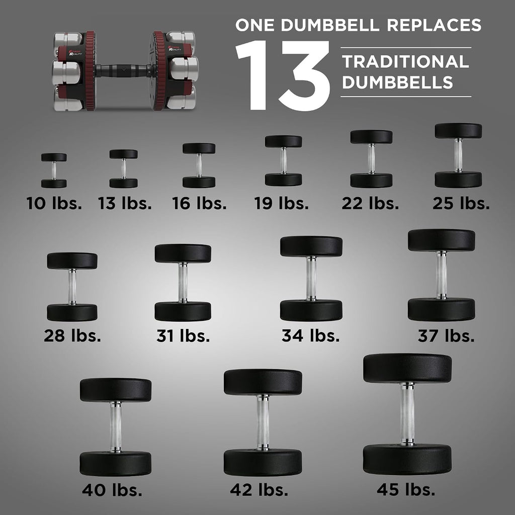Fitness Reality Adjustable Dumbbells 10-45 Pounds, 3 lbs increments, OPTIONS: Single/Pair/Adjustable Weight Kettlebell