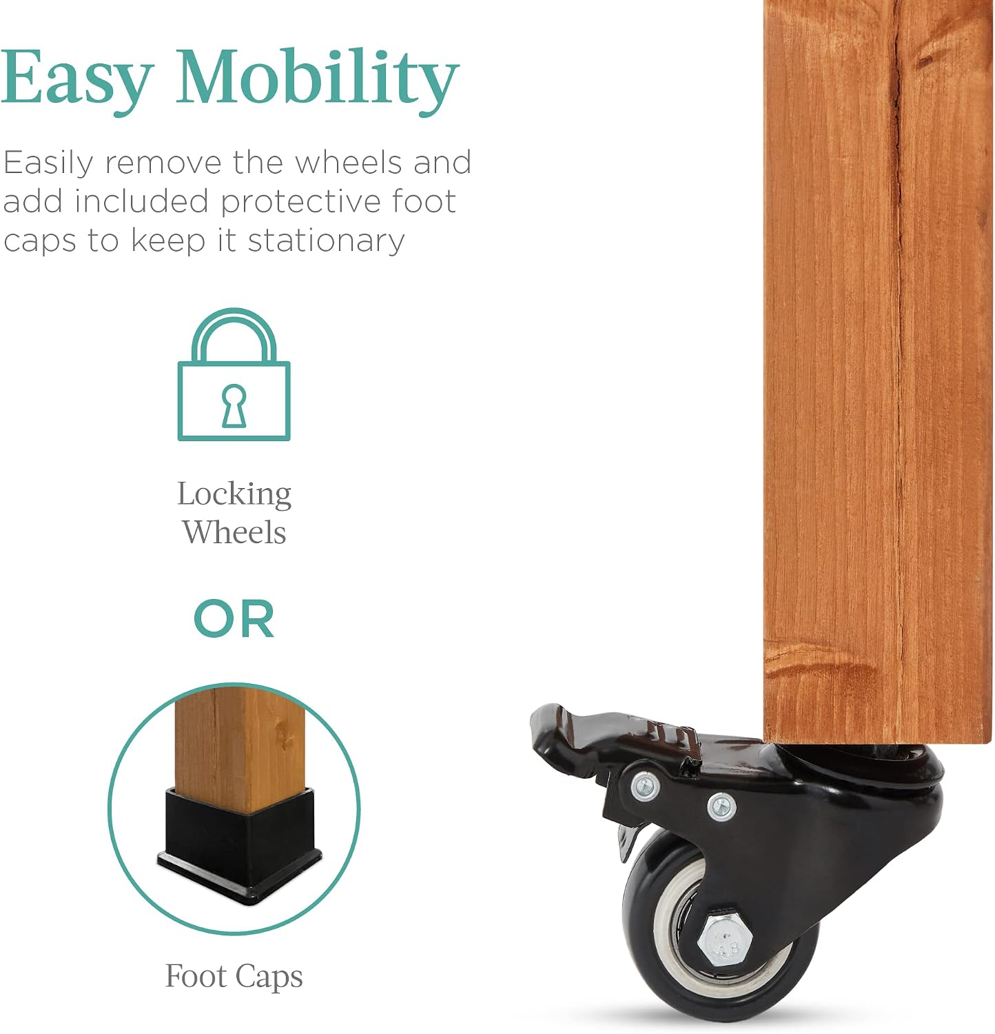 Best Choice Products Mobile Outdoor Table and Storage Cabinet w/Grill Accessory Hooks, 4 Locking Wheels, Stainless Steel Top for Patio Kitchen Island or Bar Cart - Medium Stained Brown