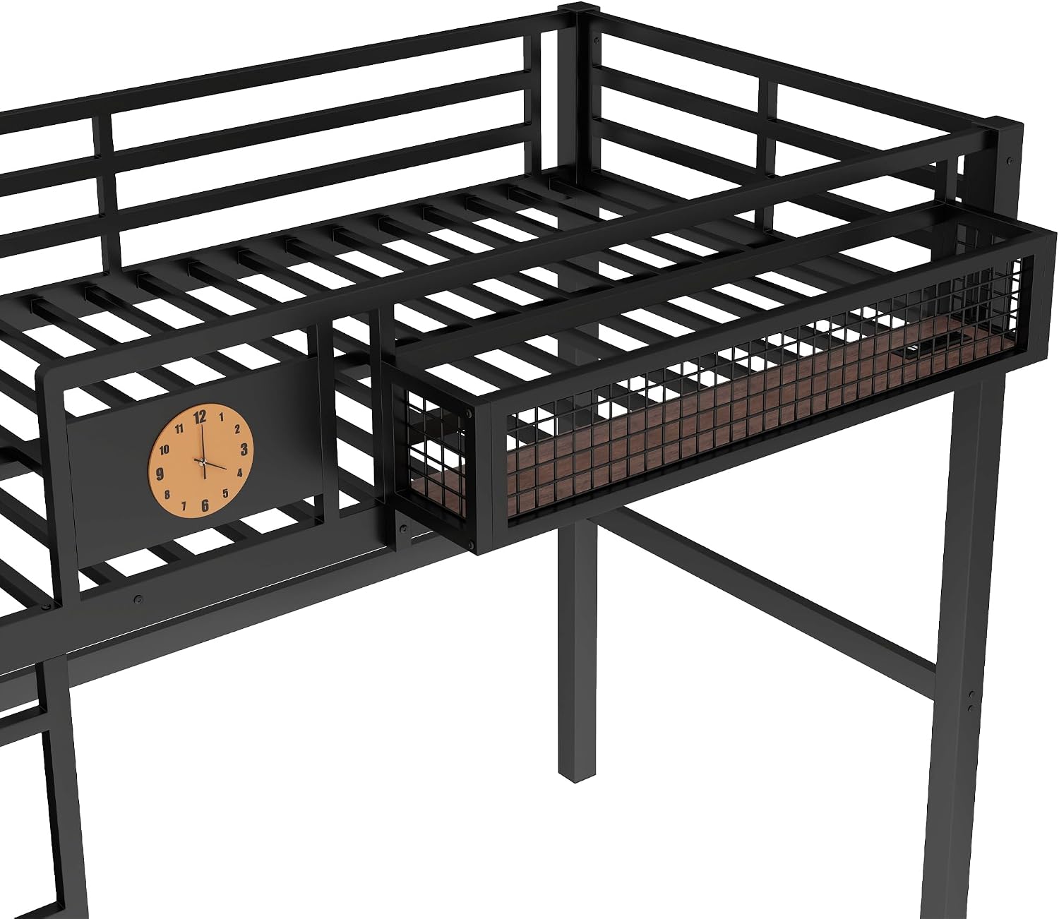Bellemave Twin XL Size Metal Loft Bed with Desk and Side Clock,Heavy Duty Loft Bed Frame with Charging Station and Pegboard for Kids,Teens,Adults,Twin XL Size,Black