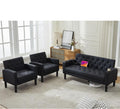 TYBOATLE Mid-Century Modern Tufted Black Faux Leather Loveseat Sofa Set w/ 2 USB & 2 Cupholders, 3 Piece Living Room Furniture Sets, Small Love Seat Couches for Small Space Apartment Bedroom Office