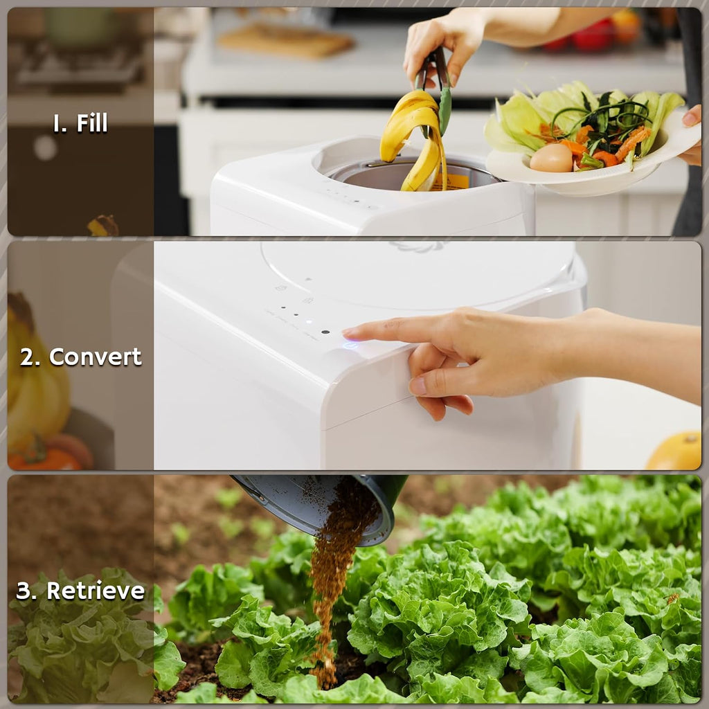 Airthereal Bundle | Revive Electric Kitchen Composter (White) and 3-Pack Compostable Trash Bags (1.6 Gallon, 150 Count, Blue) - Turn Food Waste and Scraps into Dry Compost Fertilizer