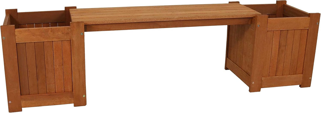 Sunnydaze 68-Inch Meranti Wood Outdoor Planter Box Bench with Teak Oil Finish