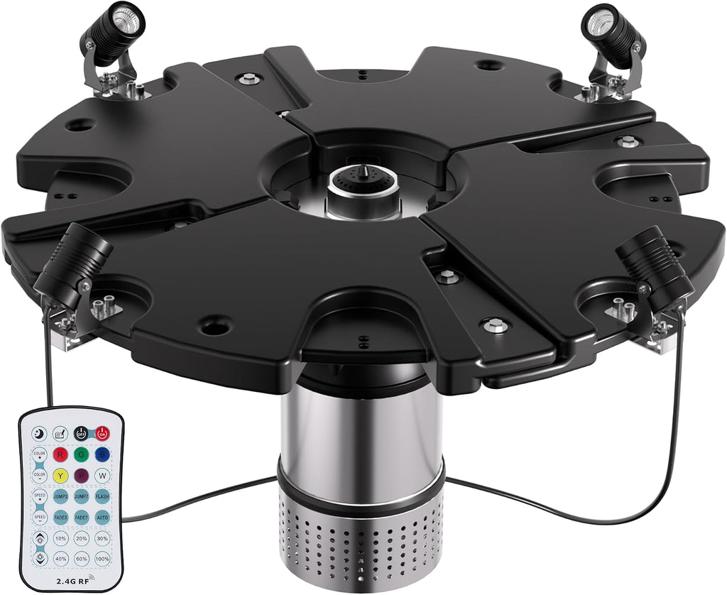 FS01 110V, 1 HP, Large Pond Floating Fountain with LED RGB Lights, Oil Free Pump 13000 GPH with 100' Cord, Two Spray Patterns Included