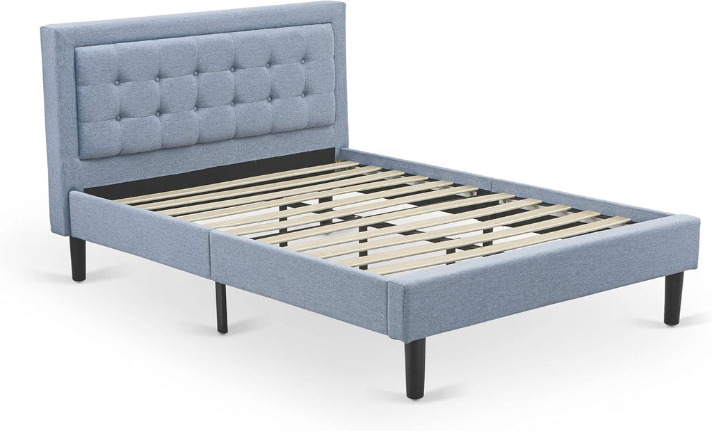 East West Furniture FN11F-1VL0C 2-Piece Platform Full Size Bedroom Set with 1 Mid Century Bed and a Bedroom Nightstand - Reliable and Durable Construction - Denim Blue Linen Fabric