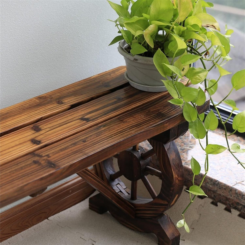 HASMI Outdoor Benches 100/120cm Porch Bench Wooden Carbonized Bench Wheel Shape Chair Legs Oval Seat Pastoral Style Two-seat Sofa Outdoor Bench Garden Bench (Size : 120cm)