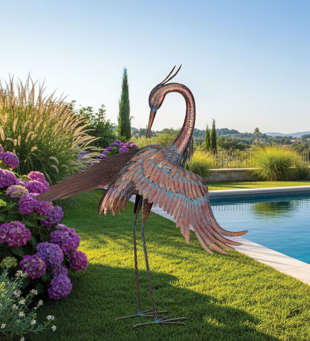 Regal Art & Gift Copper Patina Heron Metal Statue – Indoor Outdoor Decorative Sculpture for Home & Garden Décor, Weather-Resistant Yard Art Figure for Patio, Lawn