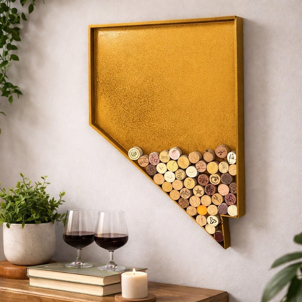 NEONSIGN Nevada State Map Wine Cork Holder Metal Nevada Decor Sign Wine Bar Pub Home Decoration (Gold, 36 inch)
