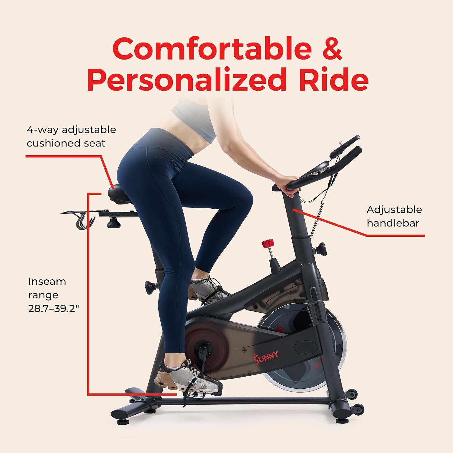 Sunny Health & Fitness Smart Magnetic Indoor Cycling Bike, Stationary Exercise Cardio Equipment, Free SunnyFit Training App