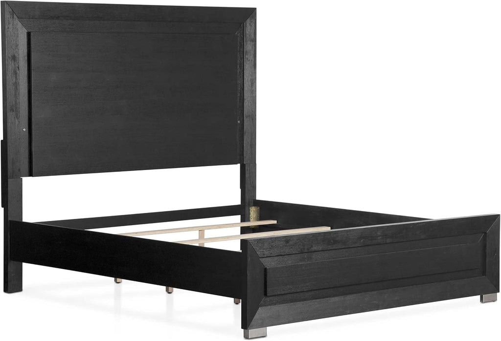 Furniture of America Lyle Modern Solid Wood 3-Piece Bedroom Collection with King Bed Frame and Nightstand Set of 2, Includes LED Light Headboard, Box Spring Required, Black