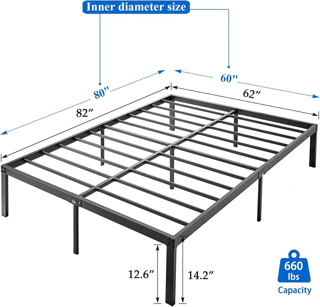 VECELO 14 Inch Metal Queen Size Bed Frame,Black Basic Steel Slats Platform, Easy Assembly Heavy Duty Noise Free/No Box Spring Needed,Modern（2 Set）