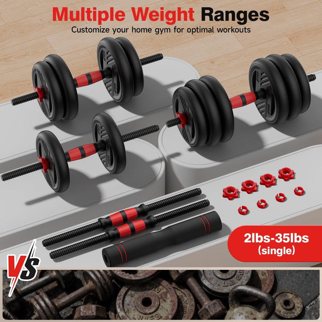 Adjustable Dumbbell Set, 20/30/45/70/90lbs Free Weight Set With Double Locknut, 5-in-1 Dumbbells Set Includes Barbell, Kettlebells, Push up Stand, Weight Plate, Fitness Exercise for Home Gym Suitable Men/Women