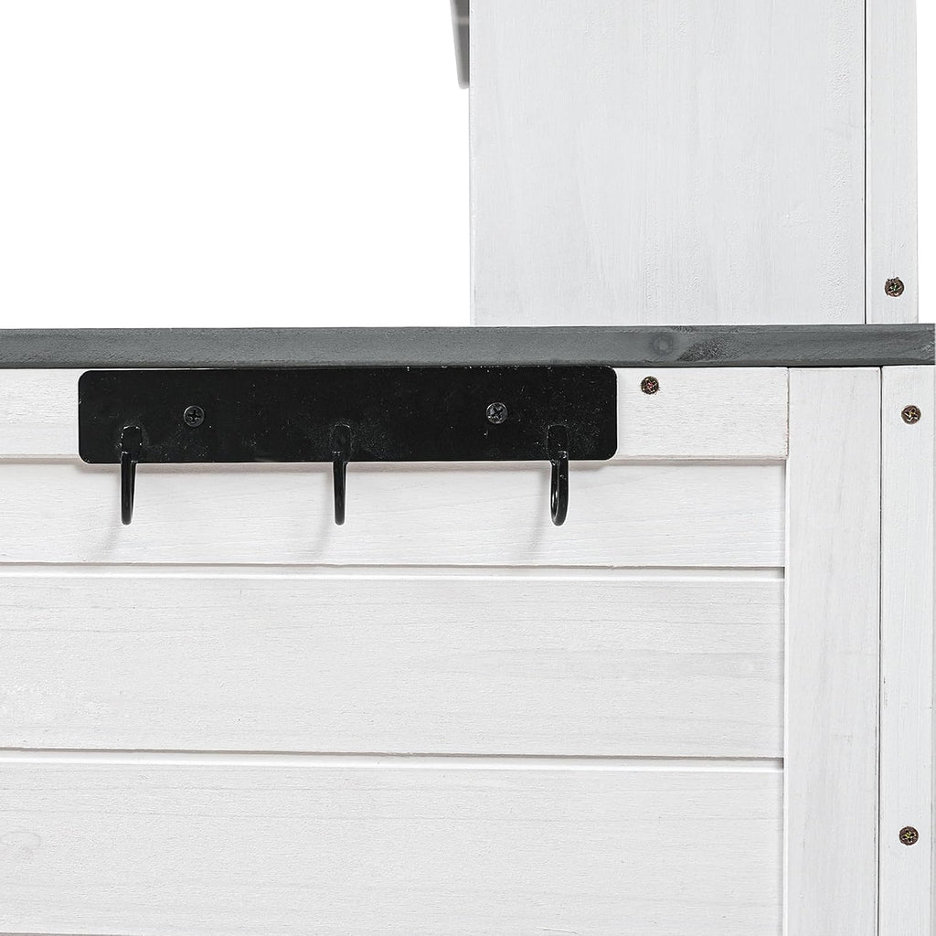 Rustic 50''W Garden Potting Bench Table with 3 Tiers Shelf and Ample Drawers, Large Gardening Workstation with Fir Wood Frame for Outdoor Space, White+gray