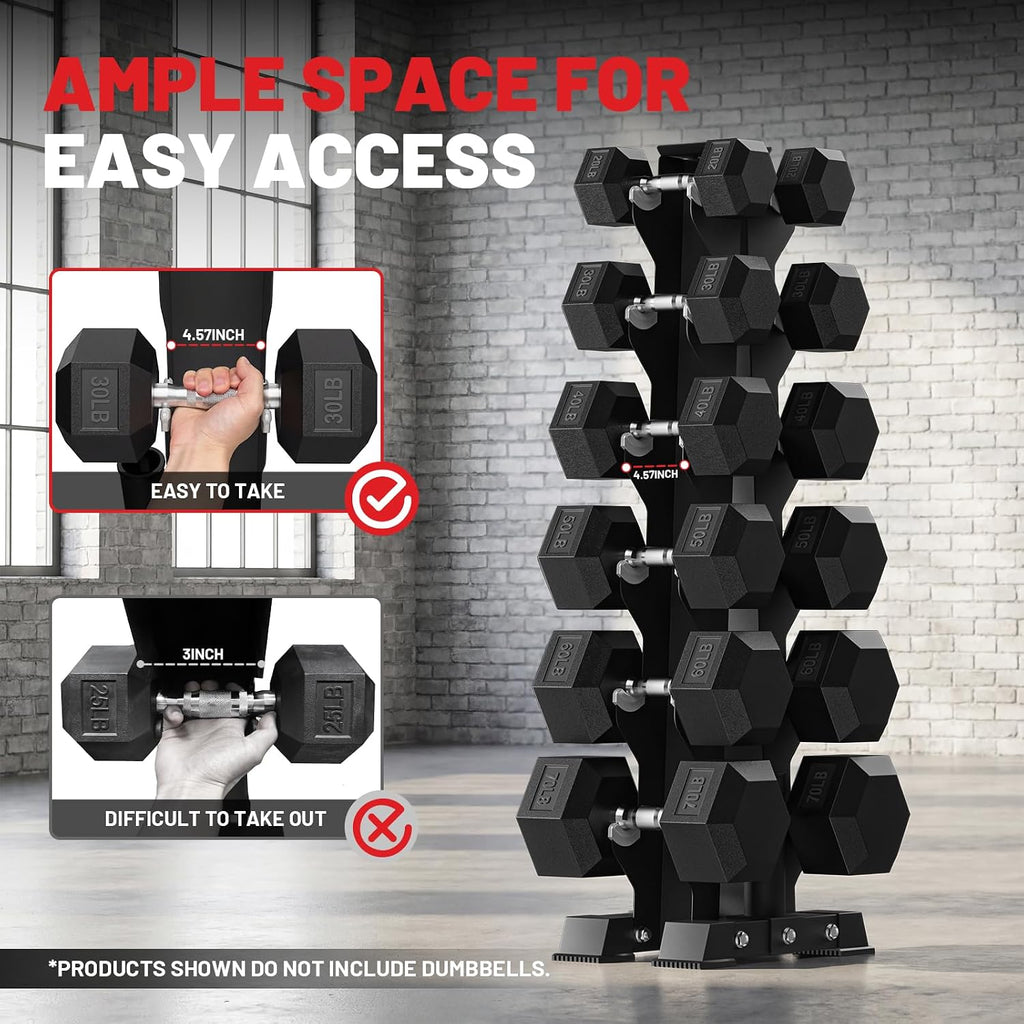 PAPABABE Hex Dumbbell Sets with Rack, 100-600lb Rubber Coated Dumbbell Weight Set and Storage Rack, Multiple Options Hand Weights for Strength Training