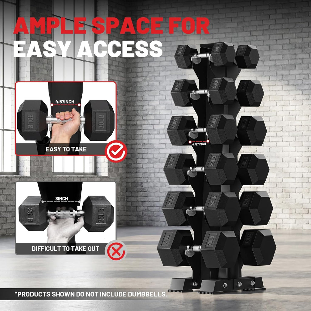 PAPABABE Hex Dumbbell Sets with Rack, 100-600lb Rubber Coated Dumbbell Weight Set and Storage Rack, Multiple Options Hand Weights for Strength Training