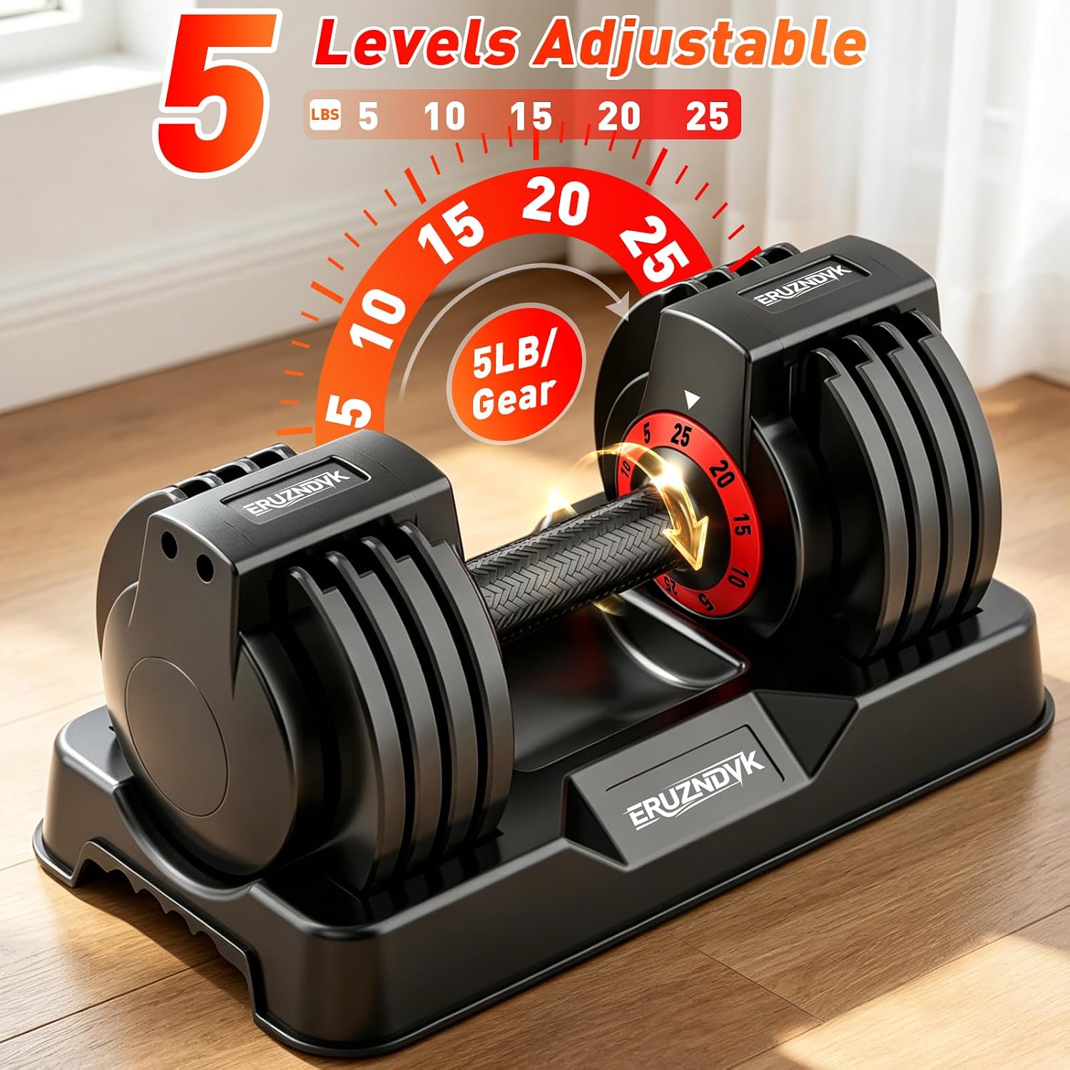 25/55lb Pair Adjustable Dumbbell Set, Adjustable Dumbbells Set of 2, 5 in 1/10 in 1 Free Weights Dumbbells Set with Anti-Slip Texture Handle, Weight Set For Home Gym Suit both Men and Women