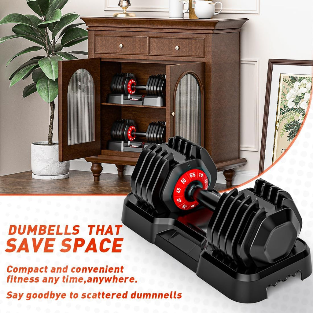 25/55lb Pair Adjustable Dumbbell Set, Adjustable Dumbbells Set of 2, 5 in 1/10 in 1 Free Weights Dumbbells Set with Anti-Slip Texture Handle, Weight Set For Home Gym Suit both Men and Women