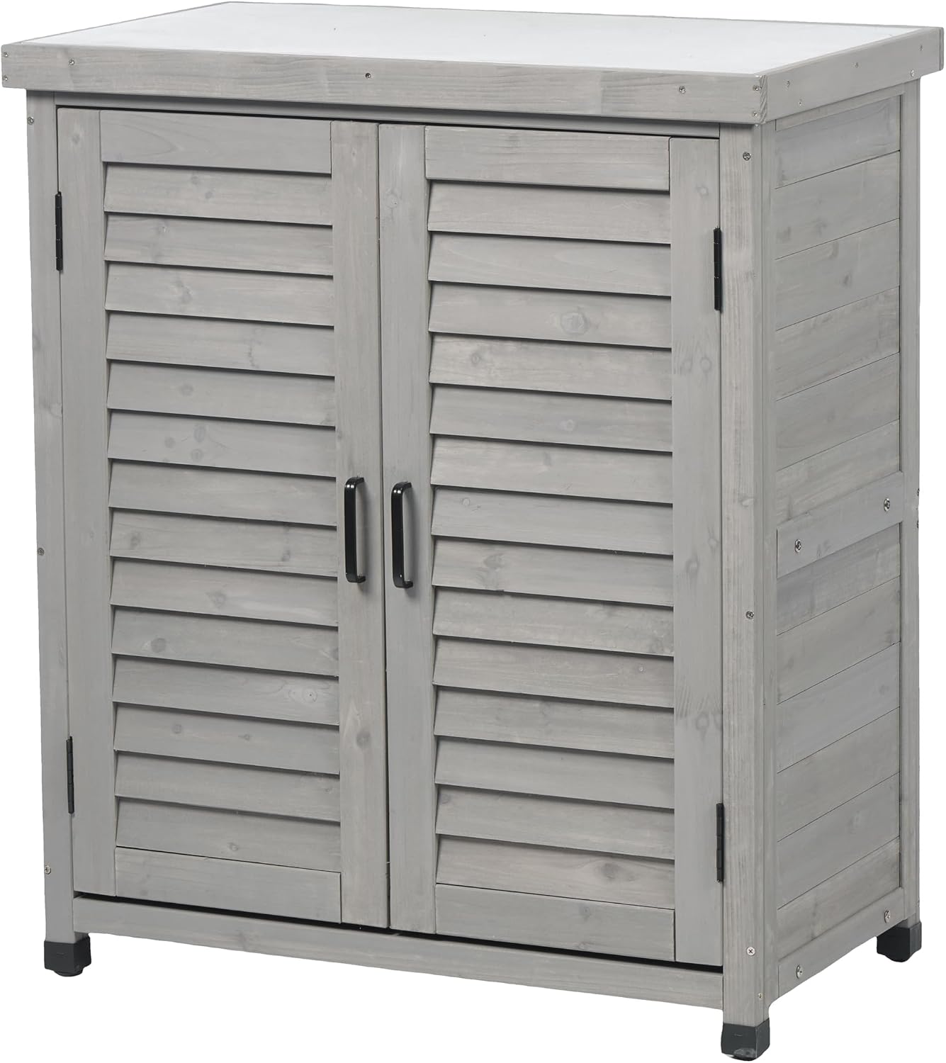 Potting Bench with Storage Cabinet and Metal Table Top for Outdoor Patio, GFurniture Wood Workstation Grey 31.5x17x36''