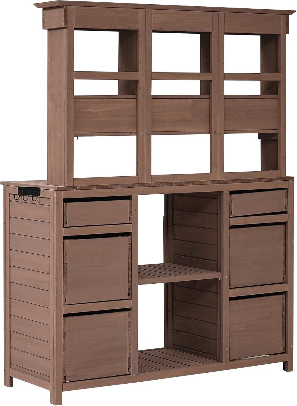 Rustic Design Garden Potting Bench Table with 3 Tiers Shelf and Ample Drawers, Large Gardening Workstation with Fir Wood Frame for Outdoor Space