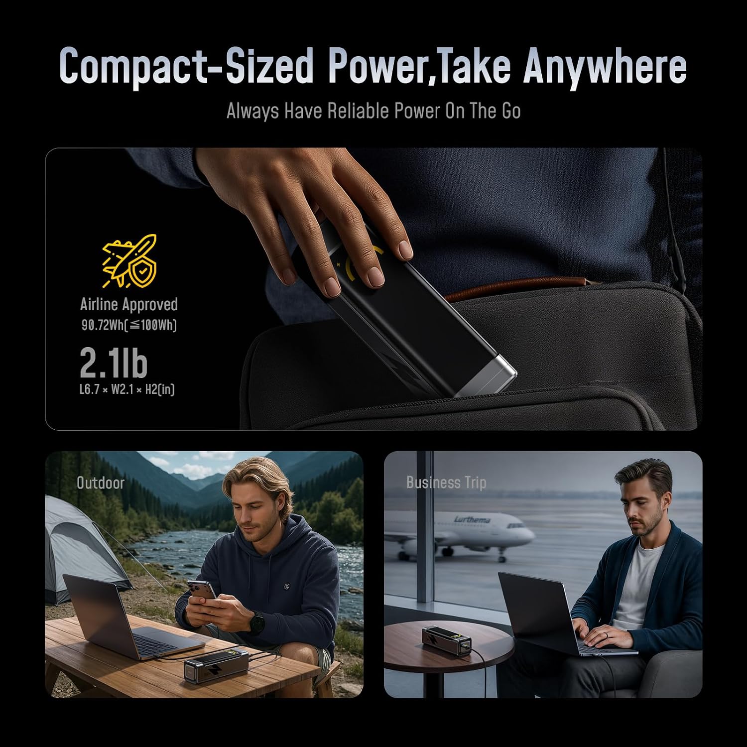 AOHI 25200mAh 170W Laptop Power Bank, 100W Max Output USB-C PD 3.0 Portable Charger, 90.72Wh Airline-Compliant for iPad, iPhone 17 Pro Max, Galaxy, Steam Deck, Grey
