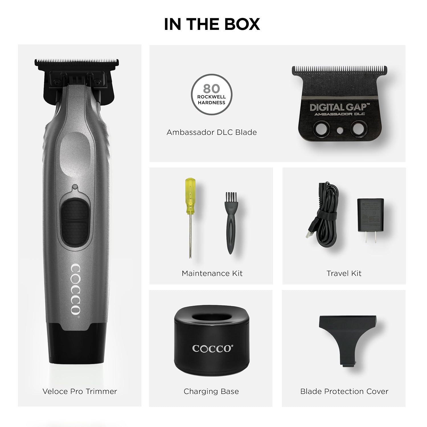 Cocco Veloce Pro Trimmer, Digital Gap Ambassador DLC Blade Edger | High-Torque Brushless BLDC Motor, Cordless, All-Metal Design, Lithium-Ion Battery, Charging Base Included