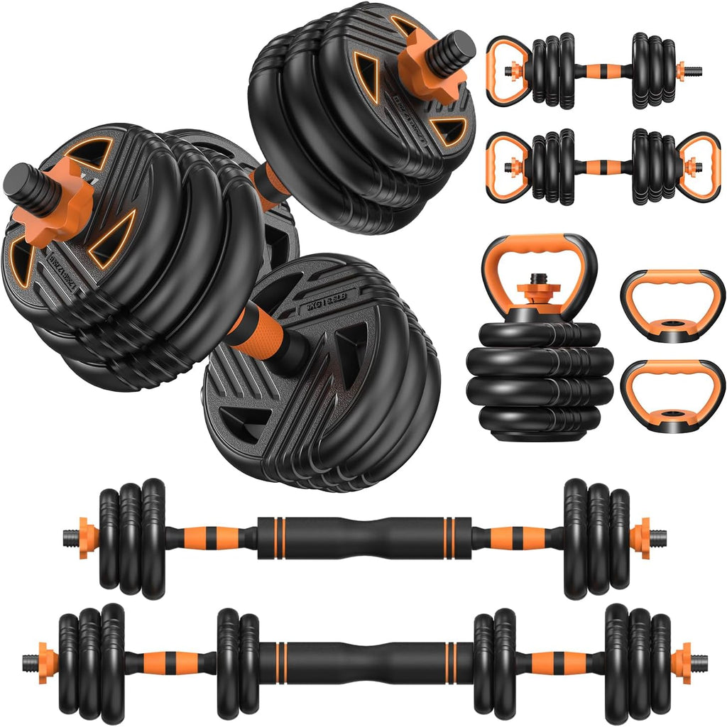 Adjustable Dumbbell Set, 33/44/66/88lbs Free Weights Set with Connector, 5 in 1 Weights Dumbbells Set Used as Barbell, Kettlebells, Push up Stand, Weight Plate, Exercise & Fitness Equipment for Home Gym Workout