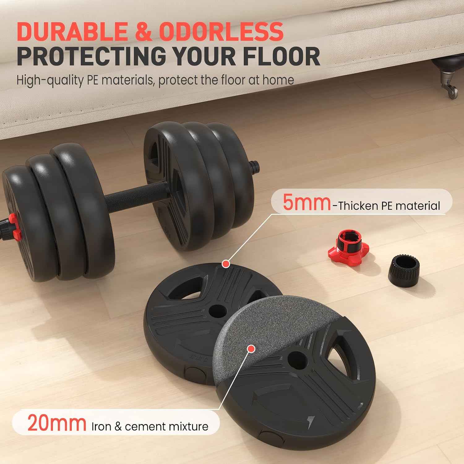 UKEEP Adjustable Dumbbells Set, 20/30/40/60/80lbs Free Weight Set with Connector of 2 Convertible to Barbell, Fitness Exercises for Home Gym Suitable Men/Women