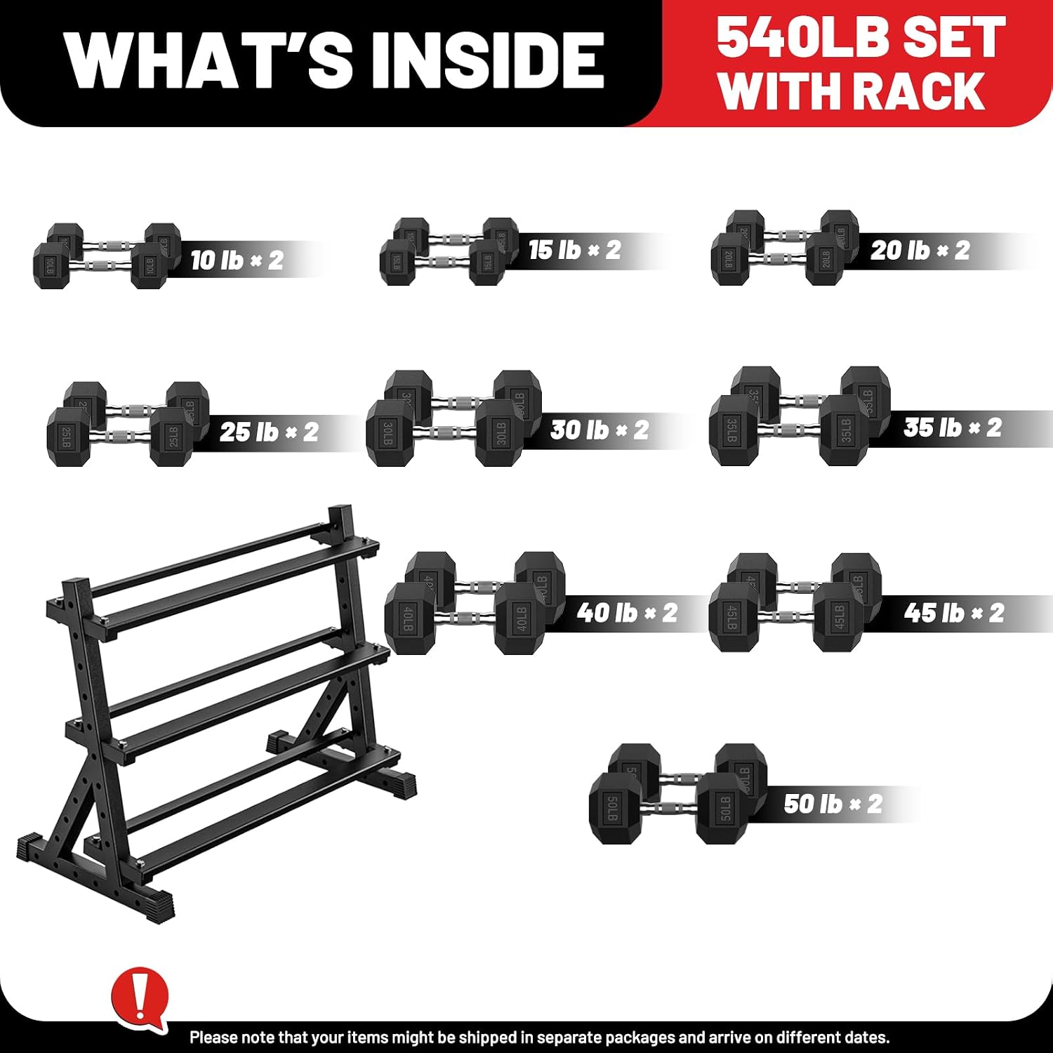 PAPABABE Hex Dumbbell Set with Rack, Rubber Encased Free Weight with Weight Storage Racks, Multiple Weight Options for Home Gym and Fitness