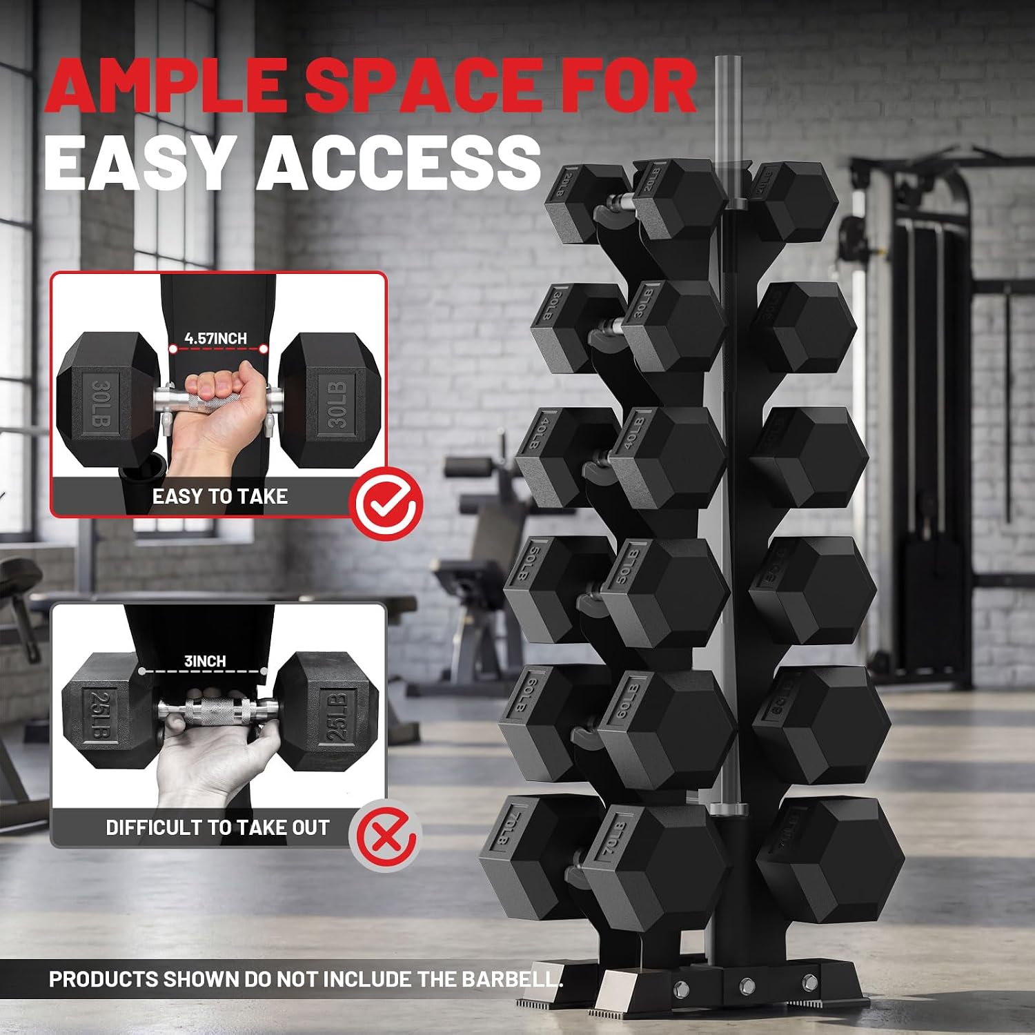 PAPABABE Hex Dumbbell Set with Rack, 85-560lb Rubber Encased Dumbbell Free Weights Dumbbells Set with Storage Rack, Hand Weights Set for Strength Training