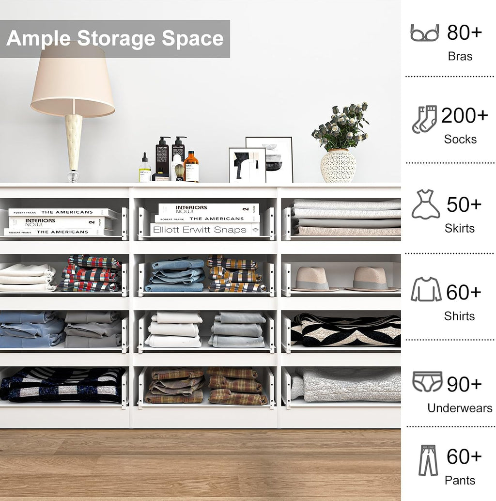 Vibe & Dine White Dresser 12 Drawer, Modern Long Dresser for Bedroom, Wood Chest of Drawers with Wide Storage for Living Room