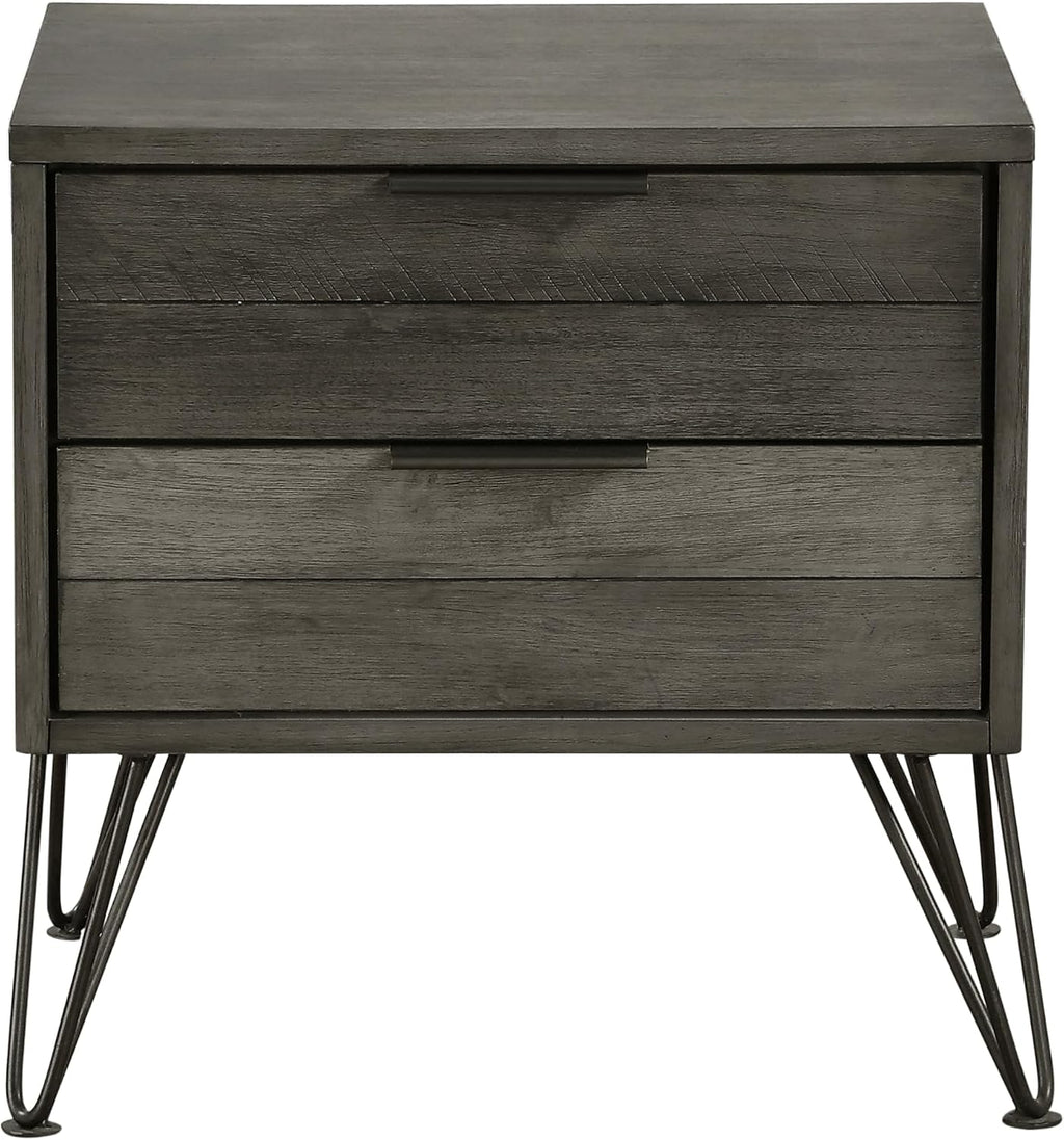 5-Piece Modern Full Size Bed Set Panel Gray Finish Solid Acacia Wood Metal Legs Bedroom Furniture