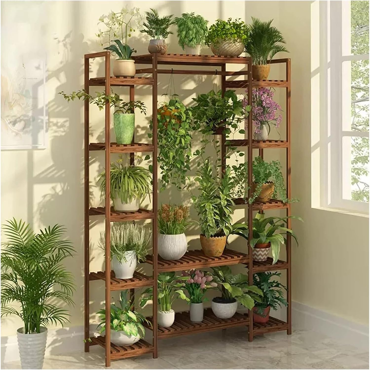 Potting Bench Table,Garden Potting Table, Plant Stand Wooden Outdoor Tiered Plant Shelf Multiple Flower Planter Pot Holder Shelf Rack Display for Patio Garden Corner Balcony Living Room
