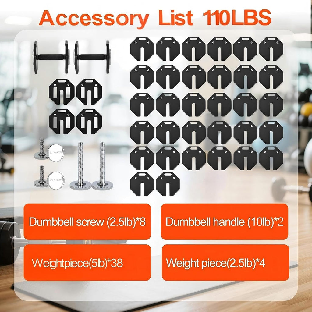 Adjustable Dumbbell Sets, Each 50/80/90/110/120LB Pairs Durable Steel Build, Free Weights Dumbbells Set of 2 with Anti-slip Handle, For Full Body Home Gym Workout Home Strength Training Equipment 50/80/90/110/120LBSX2
