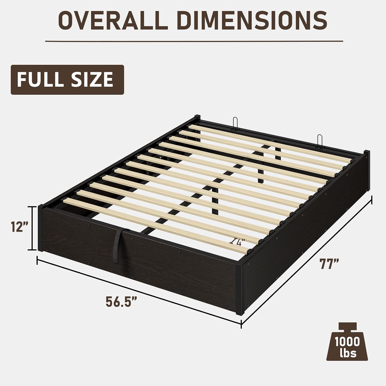 LUXOAK Full Size Lift Up Storage Platform Bed Frame, Metal Bed Frame with Wooden Slats Support, No Box Spring Needed, Large Storage Space, Noise Free, Easy Assembly, Black