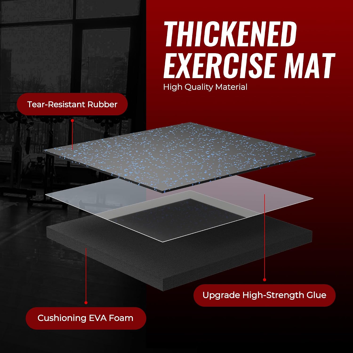 SUPERJARE 0.79'' Extra-Thick Exercise Equipment Mats, 48 Pcs 192 Sq Ft Rubber Top Floor Tiles with High Density EVA Foam, Interlocking Gym Flooring for Home Gym, Workout Mat, Black/Blue