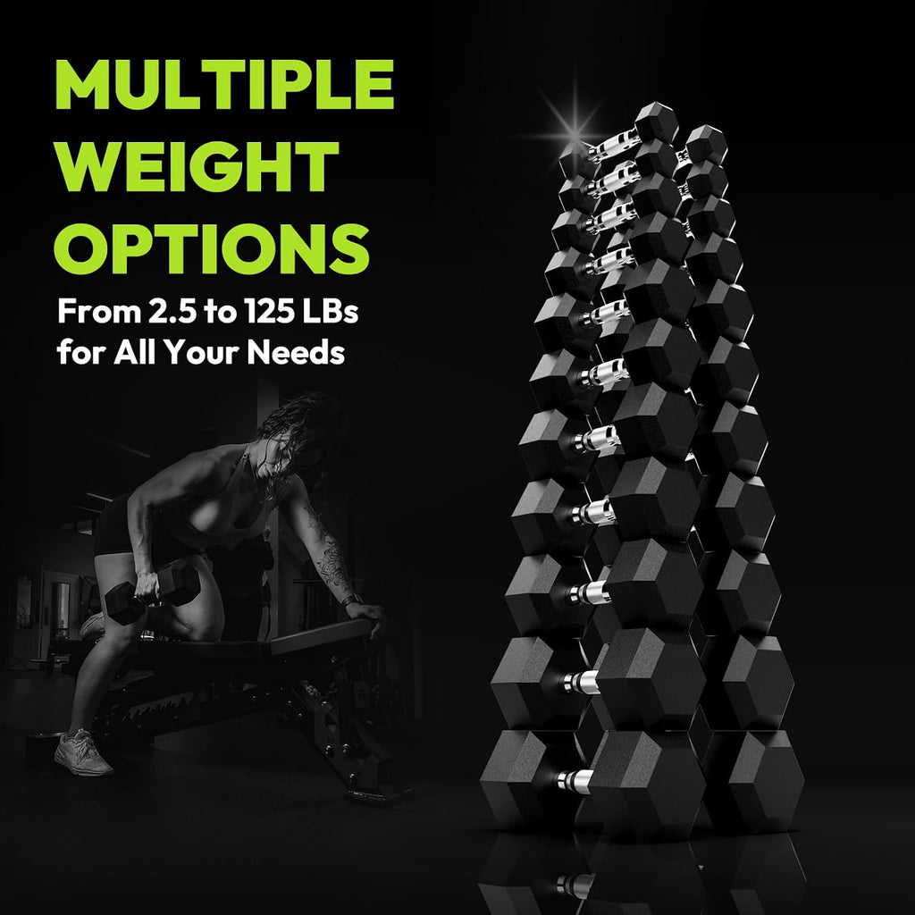 HANDBODE Hex Dumbbell 45-640 lb Set, Rubber Encased Exercise & Fitness Dumbbells for Home Gym, Hand Weights for Strength Training