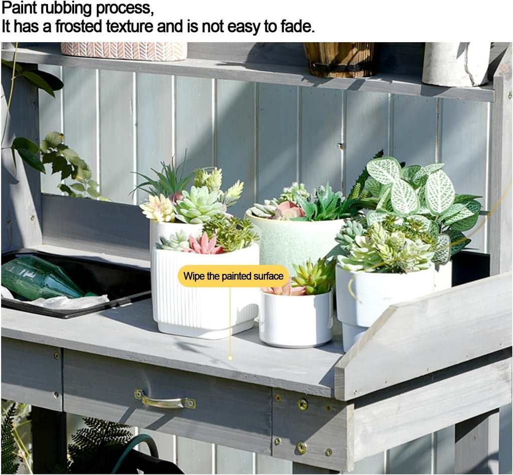 Outdoor Potting Bench Table,Potting Bench Table,Wooden Gardening Plant Workstation,w/Wheels and Drawer Open Shelf,for Outside Patio Lawn Garden,