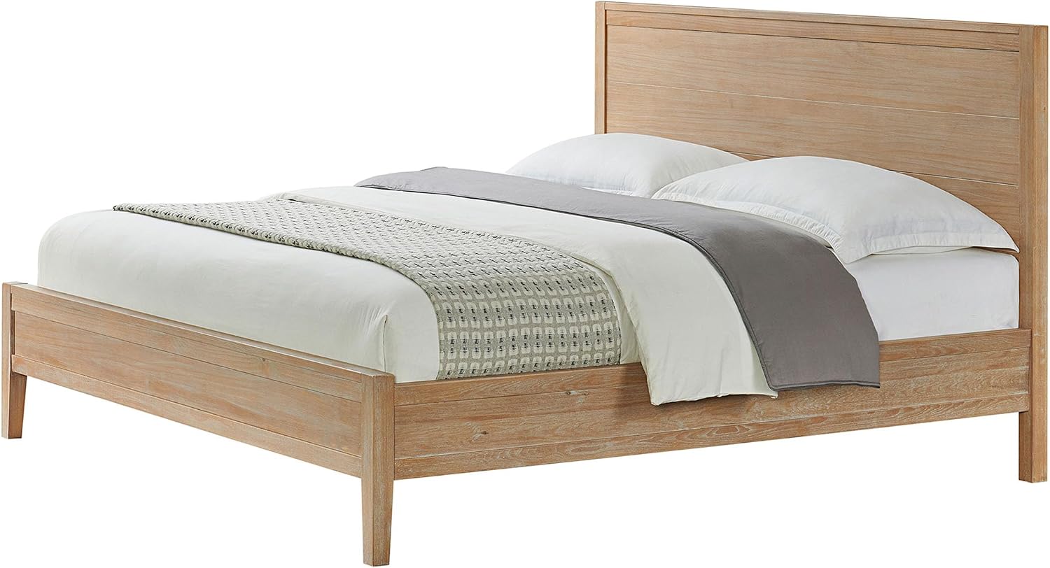 Alaterre Furniture Arden King Bed Frame - Solid Pine Wood with High Headboard and Low Footboard in Light Driftwood Finish - No Box Spring Needed, 81' W x 86' D x 50' H