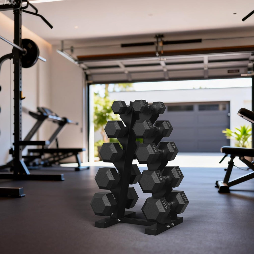 PAPABABE Hex Dumbbell Set with Rack, 85-560lb Rubber Encased Dumbbell Free Weights Dumbbells Set with Storage Rack, Hand Weights Set for Strength Training