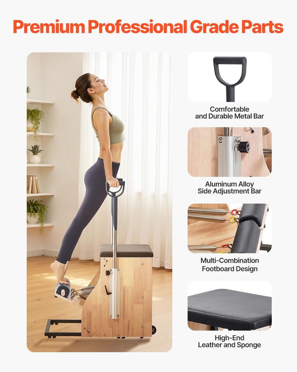 VEVOR Pilates Reformer Foldable, Suitable for Intermediate and Beginners Users, Pilates Equipment for Home Gym Studio Use with 4 Adjustable Resistance Spring, Up to 400 LBS