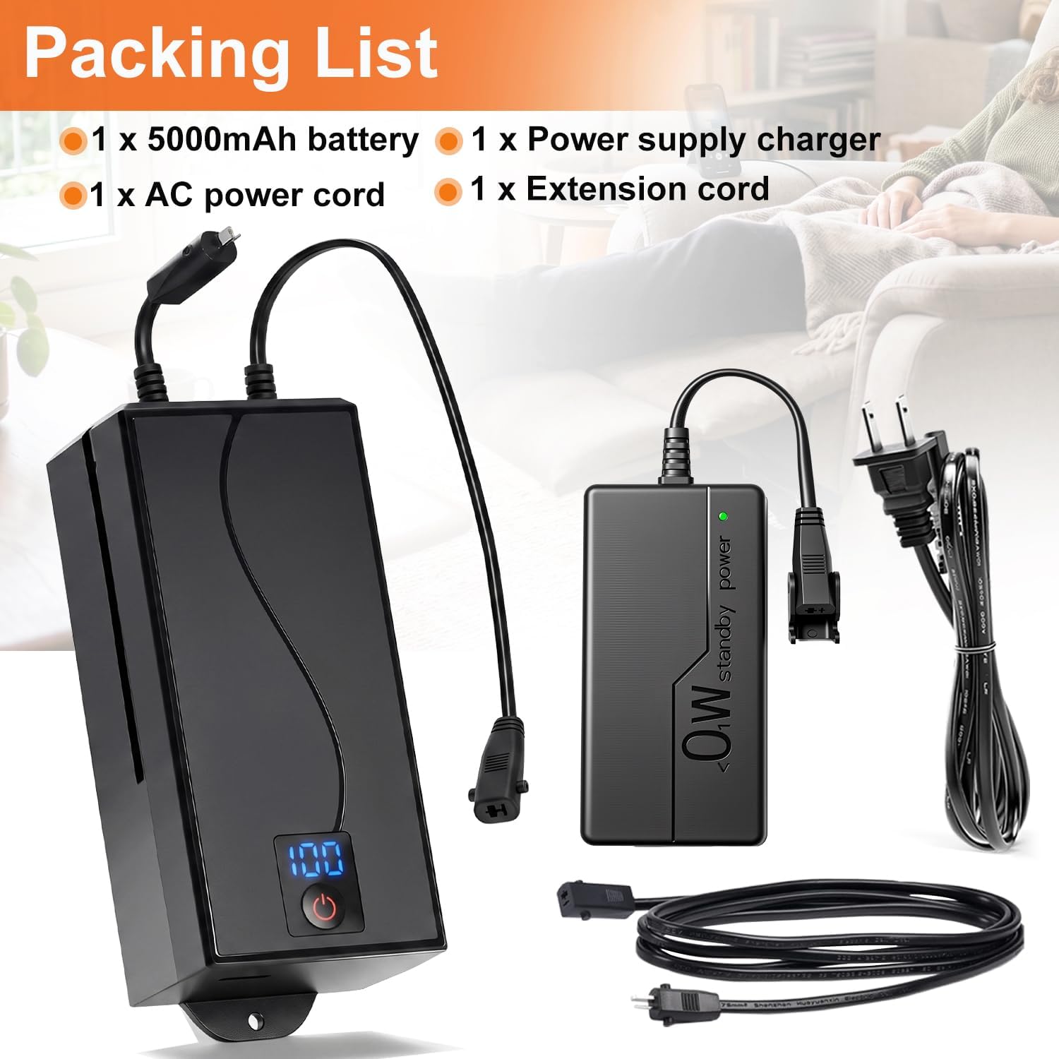 5000mAh Battery Pack for Reclining Furniture - Universal Recliner Battery Pack with LCD Display for Electric Recliners, Sofas, Lift Chairs and Couch - only Compatible with 2-Pin Motion