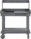 Gray Outdoor Potting Table with 2 Wheels, Plastic Sink & Large Storage - 36' Wooden Garden Work Bench for Patio/Backyard