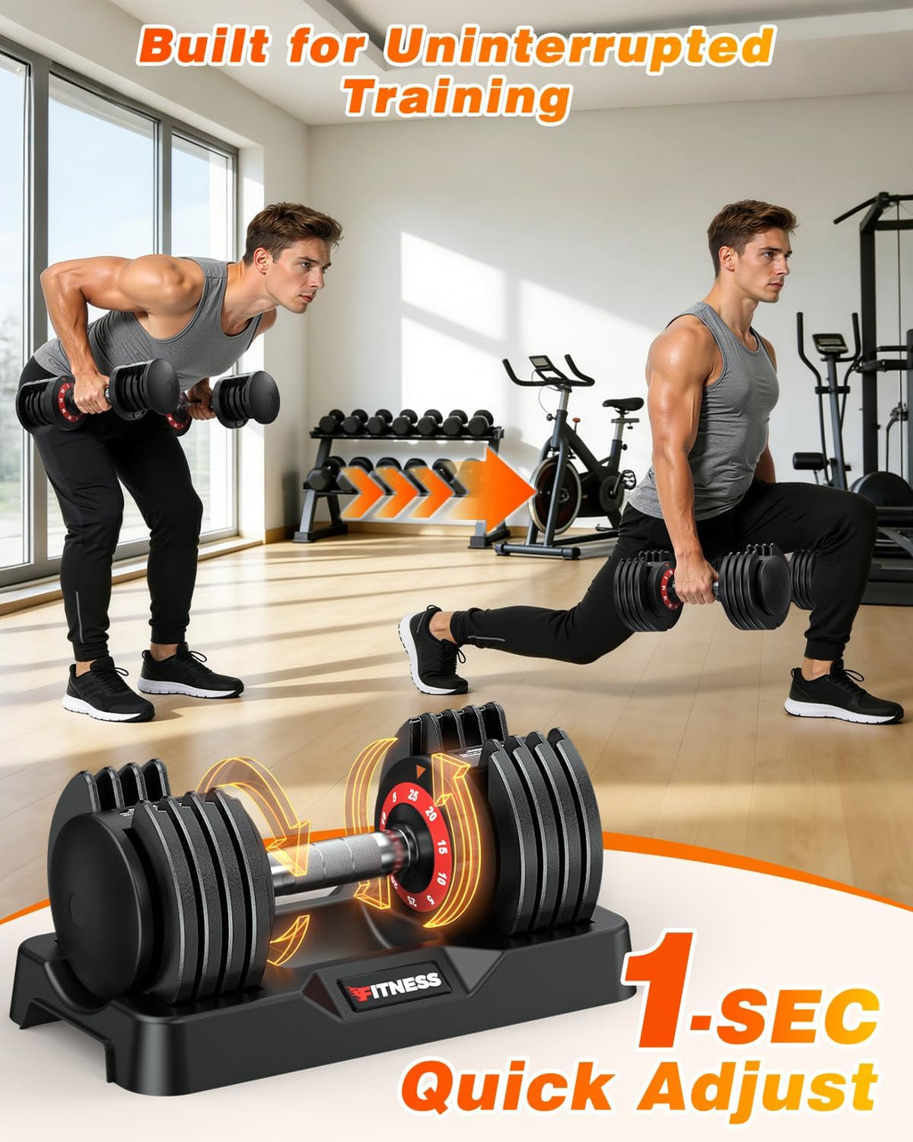 XDDIAS Adjustable Dumbbells Set of 2 for Strength Training, One-Hand Quick Adjust, 25/55/80/90 lbs Options, Anti-Slip Grip Handle, Compact Home Gym Weights for Men Women