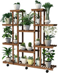 Potting Bench Table,Garden Potting Table, Plant Shelves Outdoor Wooden Garden Shelf with Universal Wheel for Patio Storage and Organizing Garden Items and Plant Accessories